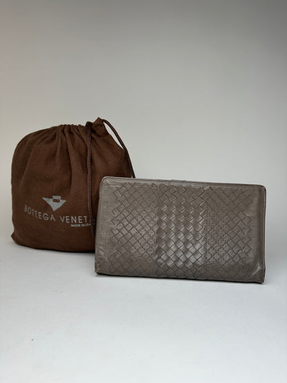 Vintage Bottega Veneta Intrecciato Leather Clutch Grey