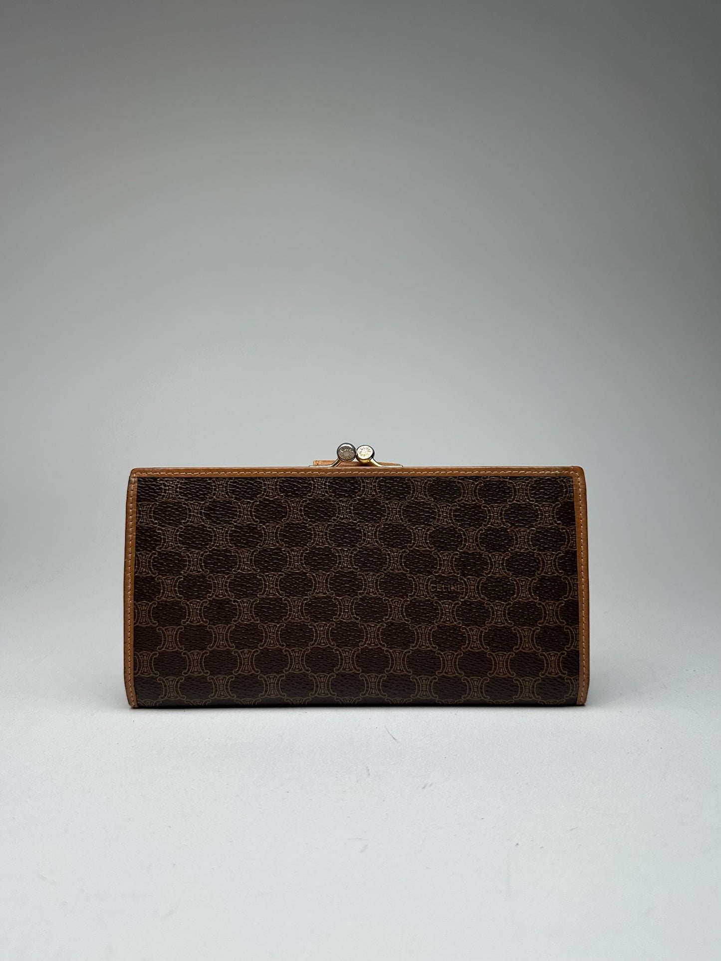 Portefeuille vintage en cuir monogramme Céline Paris marron