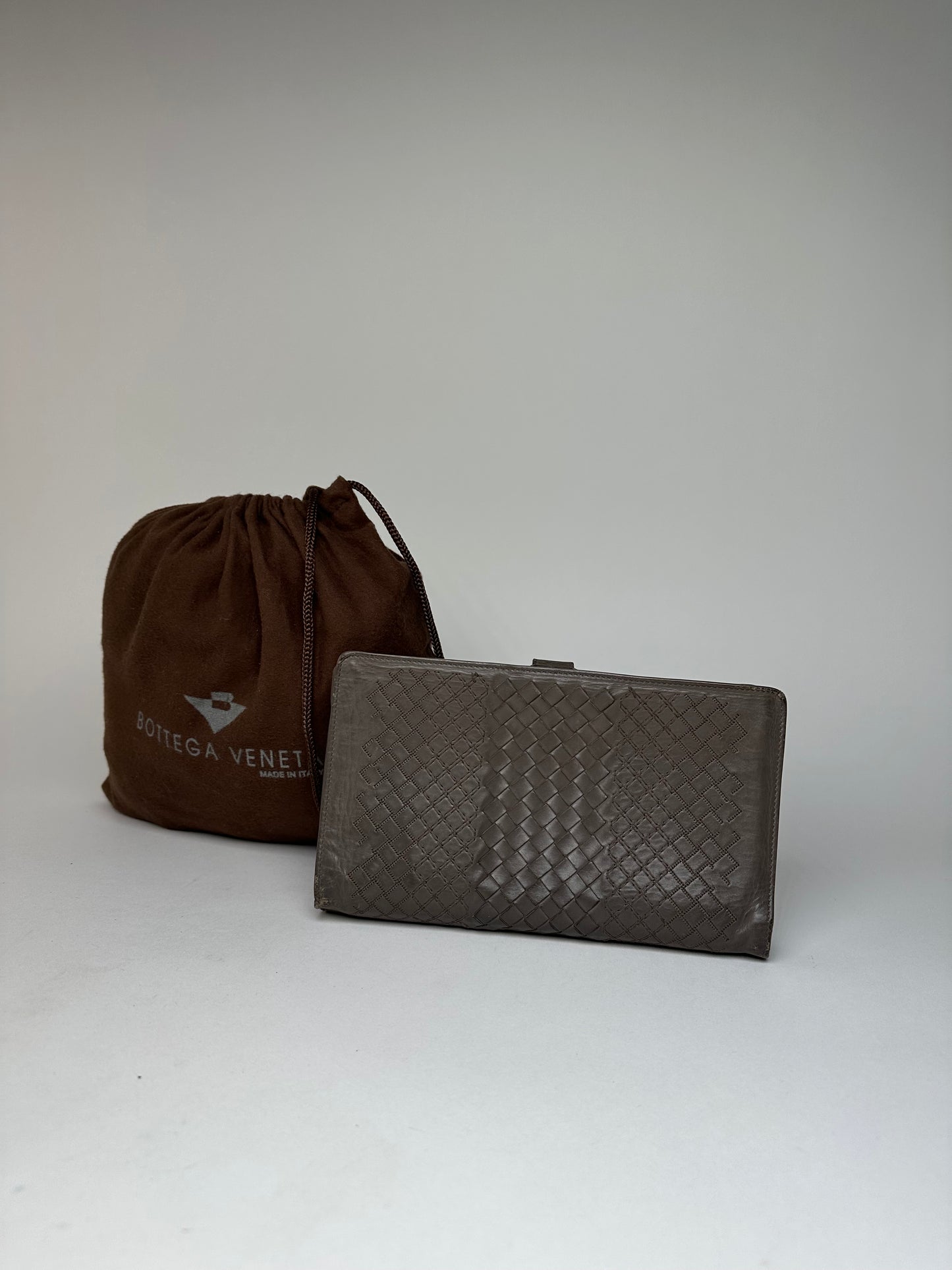 Vintage Bottega Veneta Intrecciato Leather Clutch Grey