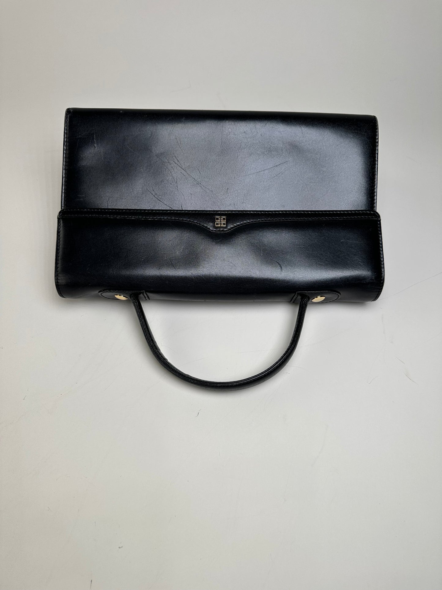 Vintage Givenchy Structured Leather Handbag Black Gold