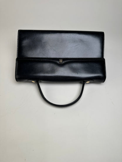 Vintage Givenchy Structured Leather Handbag Black Gold