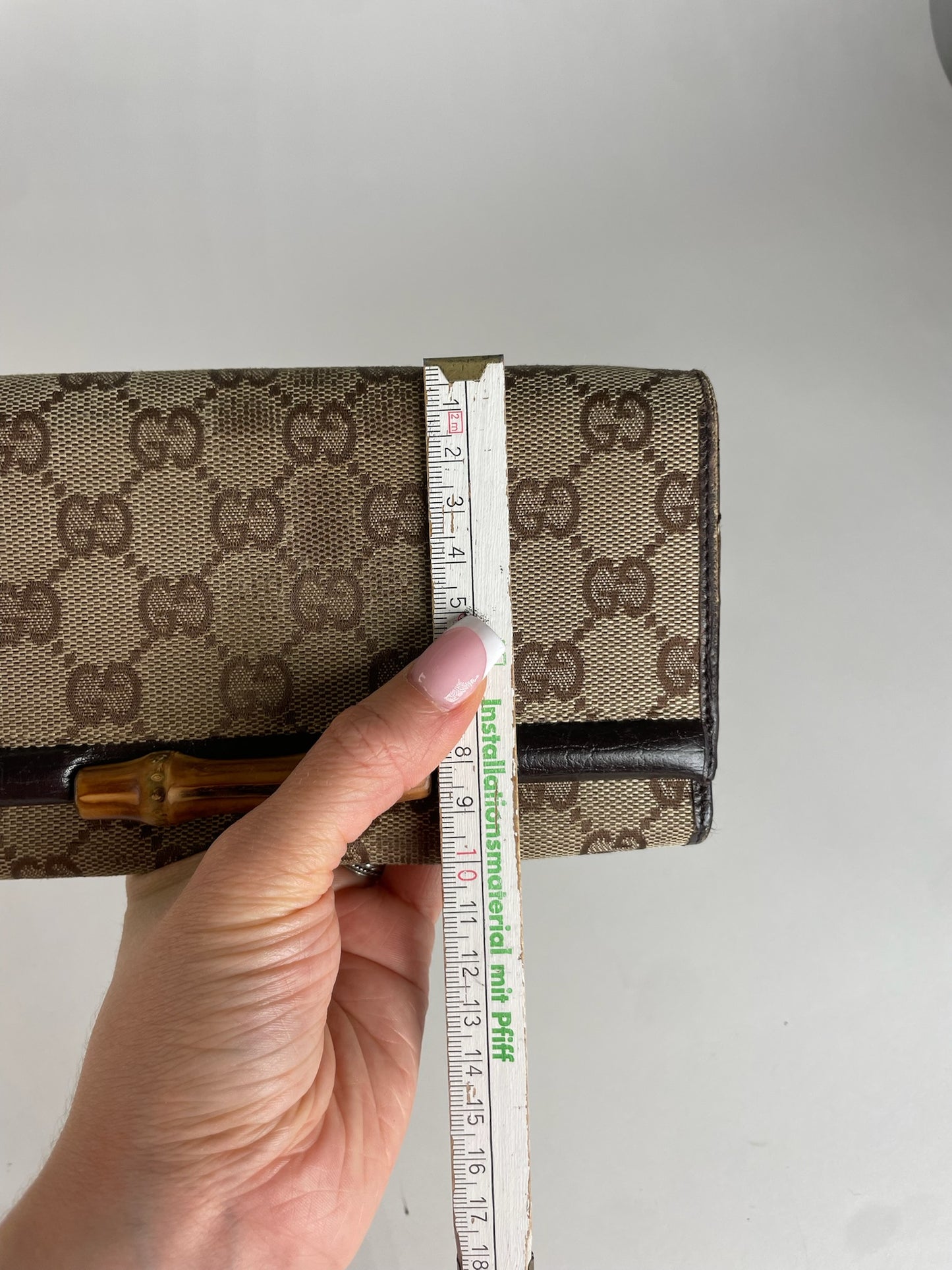 Vintage Gucci Monogram Leather Long Wallet Beige Brown