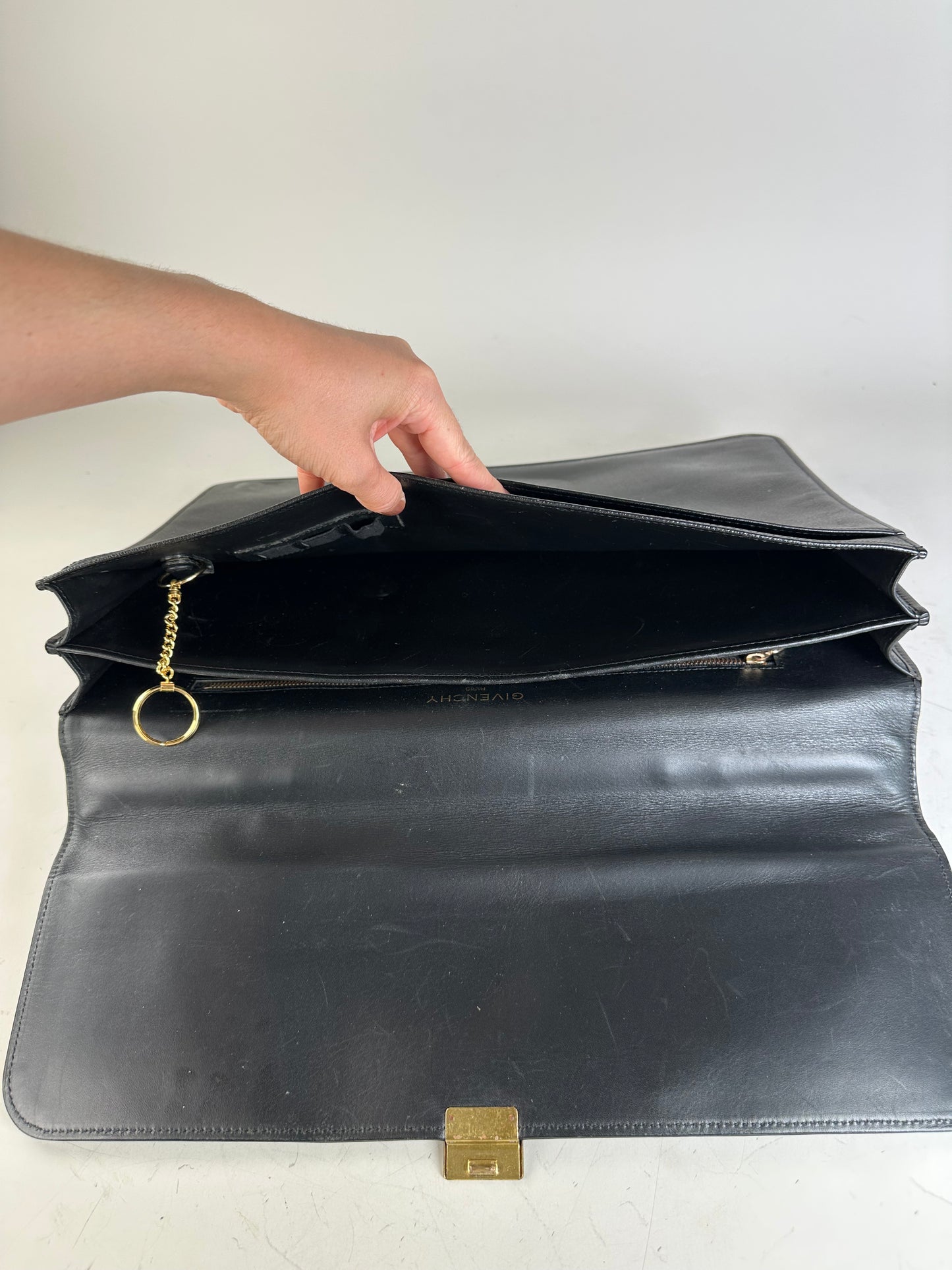 Vintage Givenchy Structured Leather Briefcase Black Gold