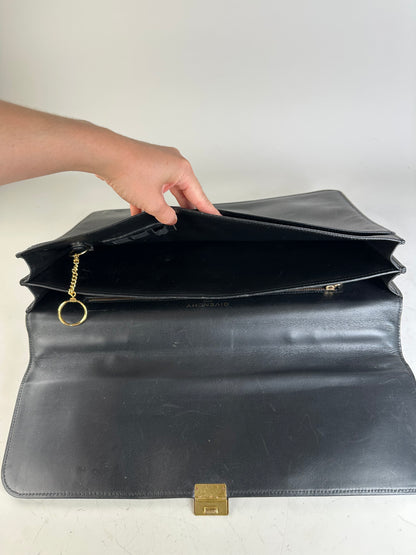Vintage Givenchy Structured Leather Briefcase Black Gold