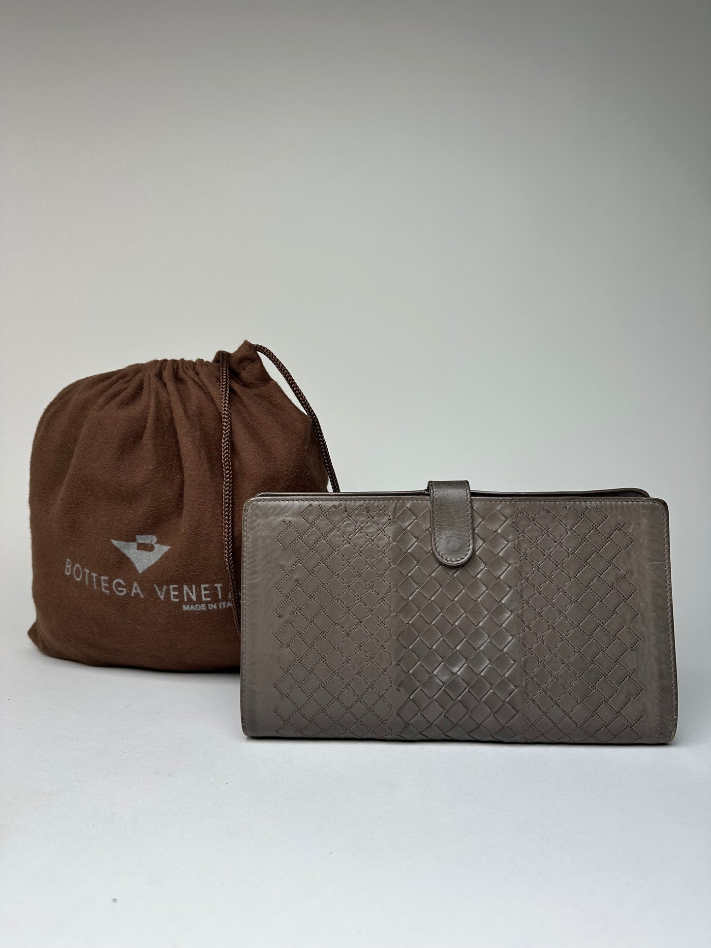 Vintage Bottega Veneta Intrecciato Leather Clutch Grey