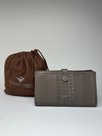 Vintage Bottega Veneta Intrecciato Leather Clutch Grey