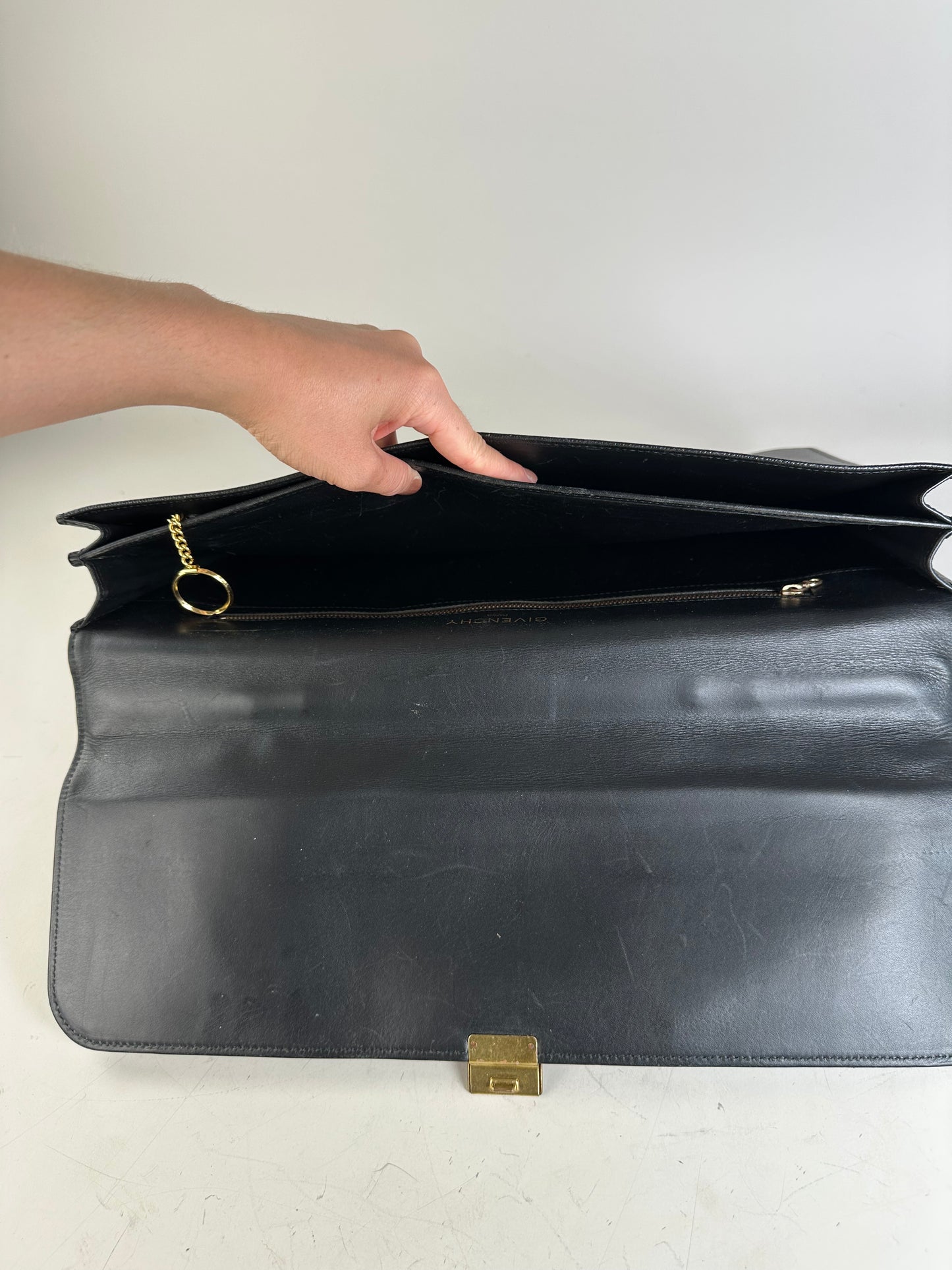 Vintage Givenchy Structured Leather Briefcase Black Gold