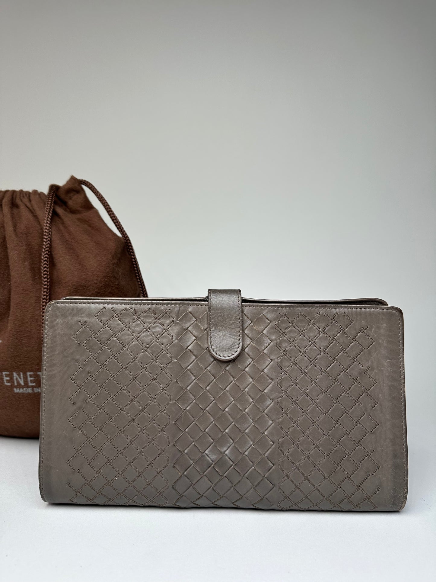 Vintage Bottega Veneta Intrecciato Leather Clutch Grey