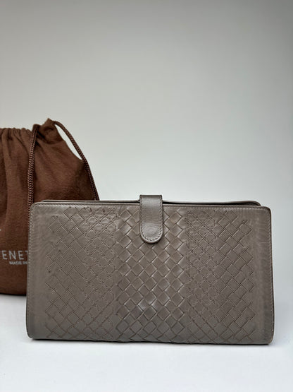 Vintage Bottega Veneta Intrecciato Leather Clutch Grey