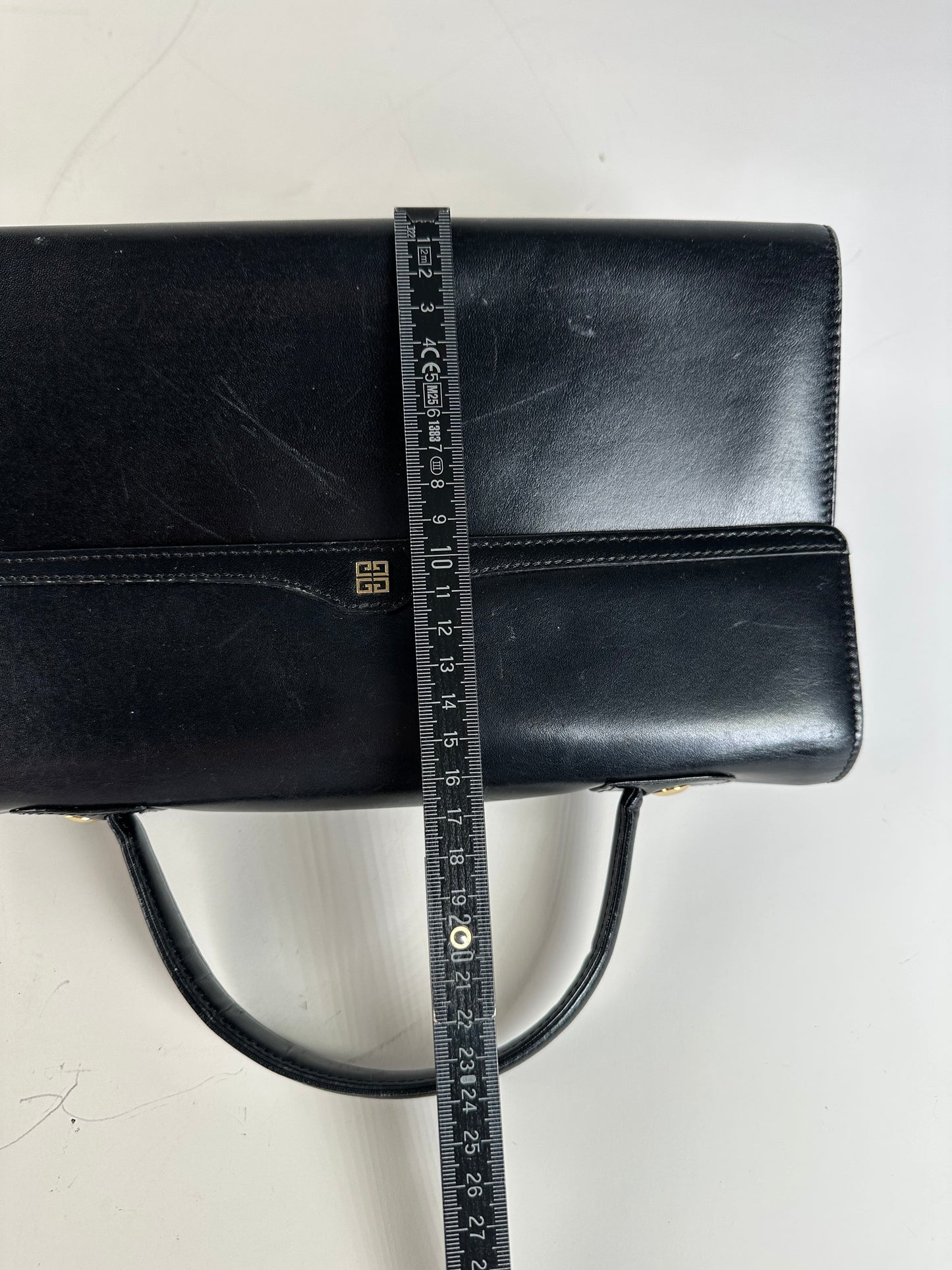 Vintage Givenchy Structured Leather Handbag Black Gold