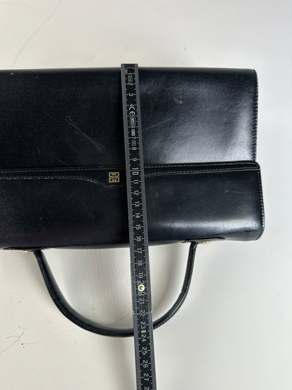 Vintage Givenchy Structured Leather Handbag Black Gold