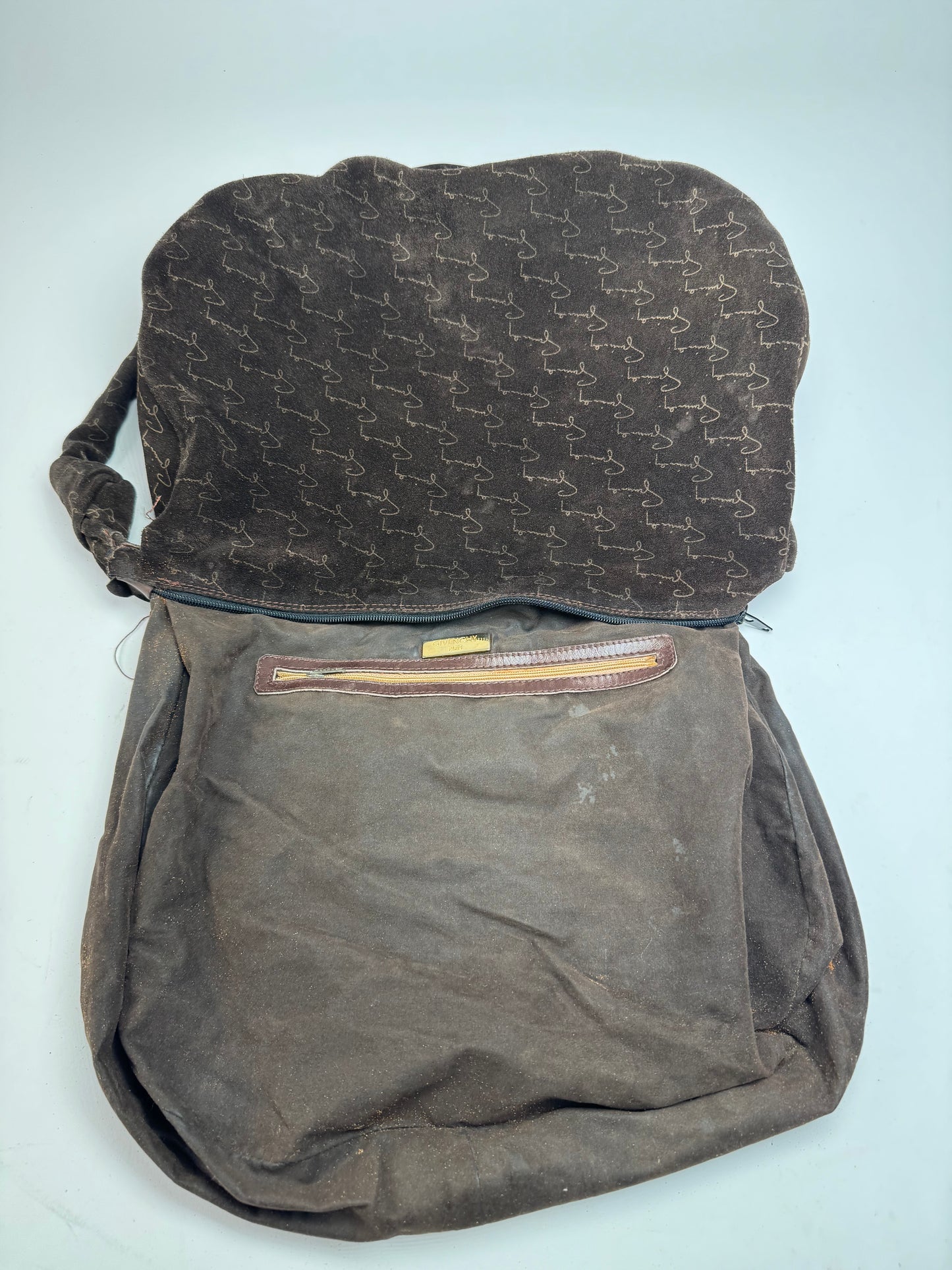 Vintage Givenchy Suede Monogram Shoulder Bag Brown beige