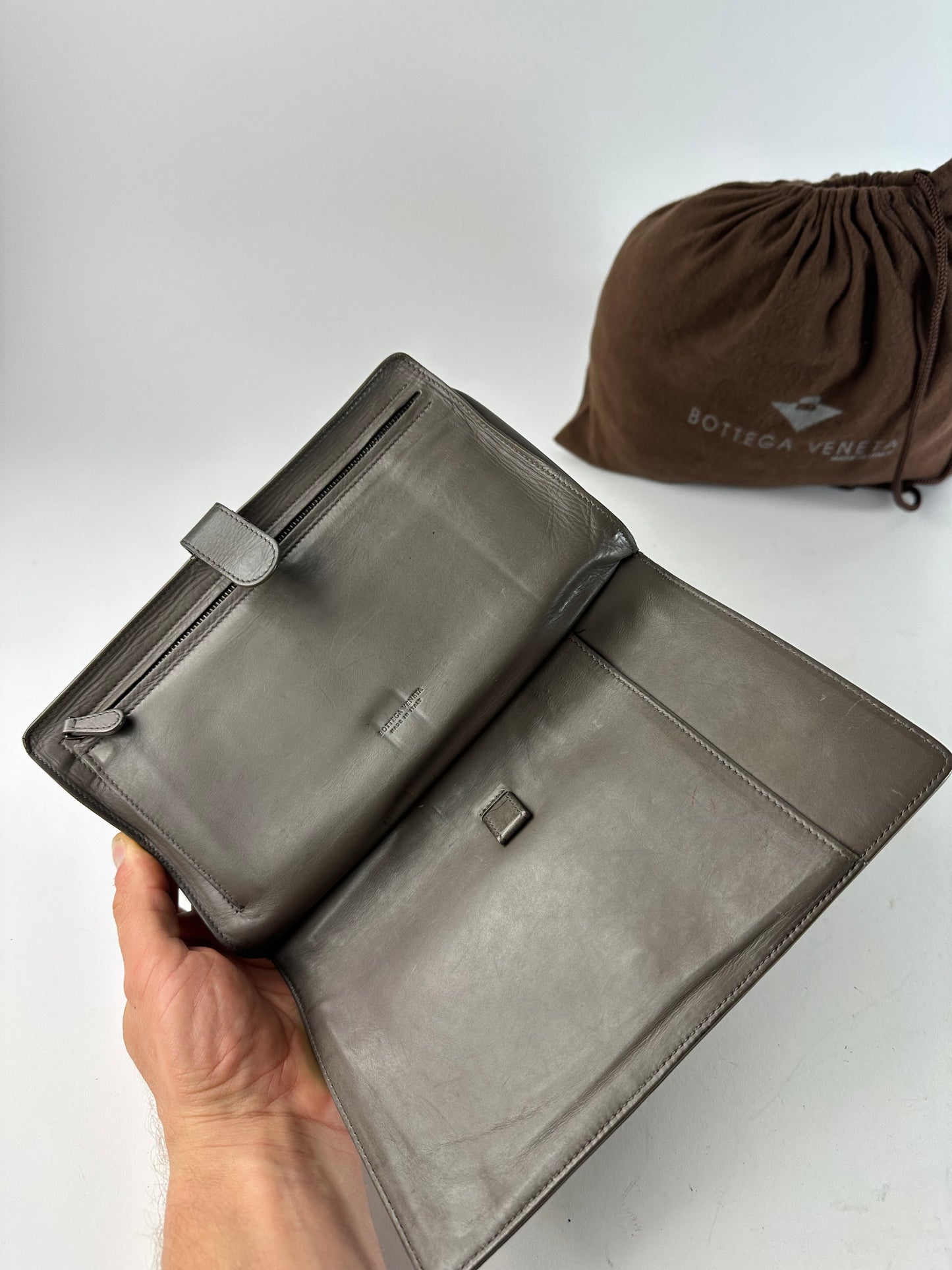 Vintage Bottega Veneta Intrecciato Leather Clutch Grey