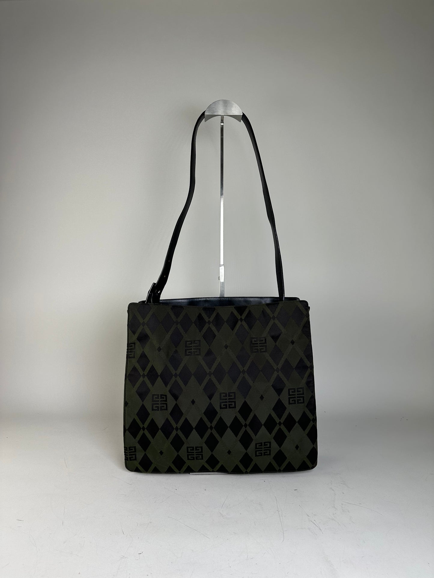 Vintage Givenchy Geometric Logo Coated Canvas Shoulder Bag Olive Black