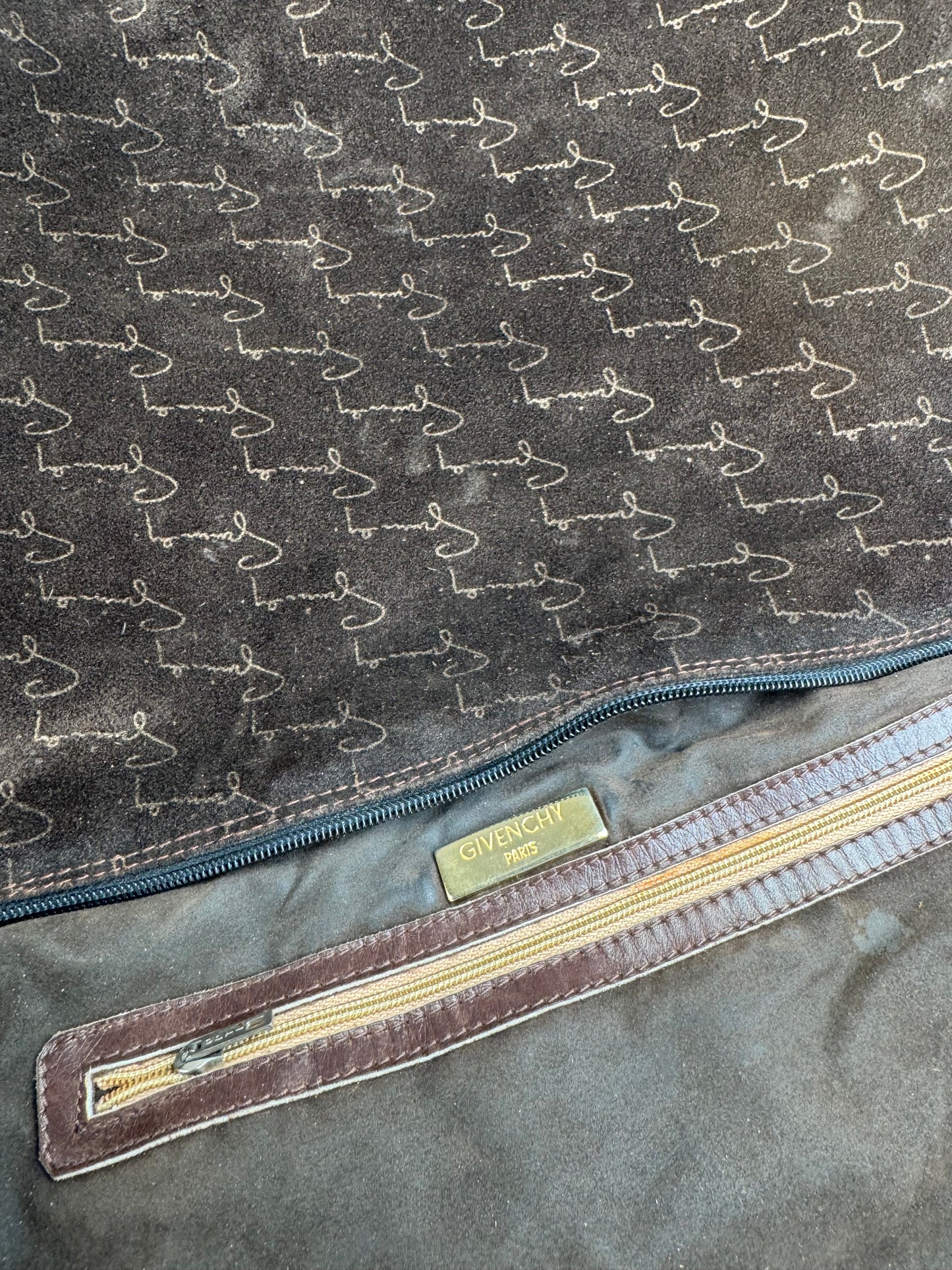 Vintage Givenchy Suede Monogram Shoulder Bag Brown beige