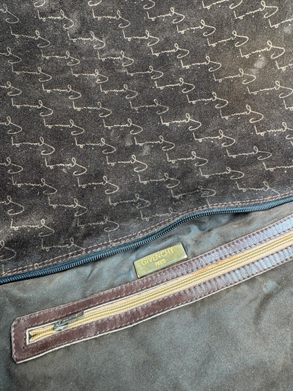 Vintage Givenchy Suede Monogram Shoulder Bag Brown beige