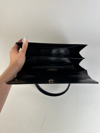 Vintage Givenchy Structured Leather Handbag Black Gold