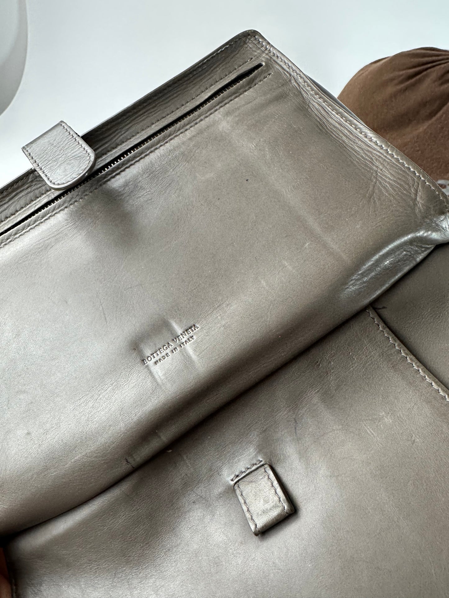 Vintage Bottega Veneta Intrecciato Leather Clutch Grey