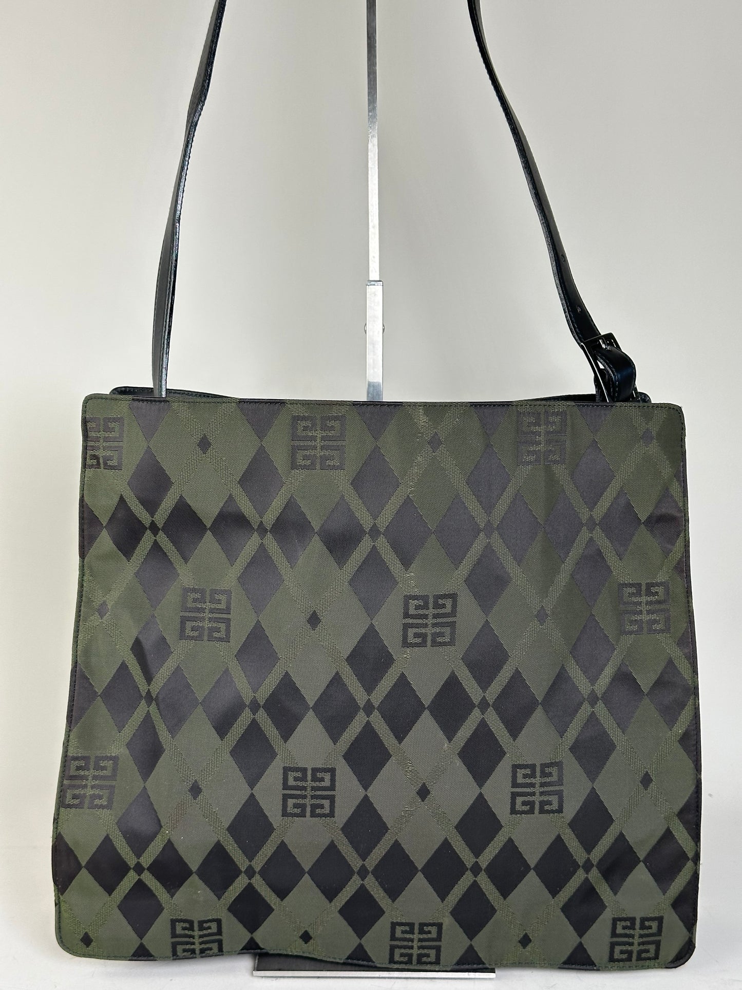 Vintage Givenchy Geometric Logo Coated Canvas Shoulder Bag Olive Black