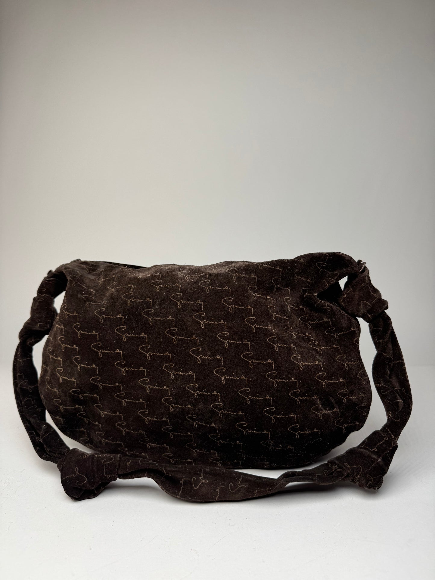 Vintage Givenchy Suede Monogram Shoulder Bag Brown beige