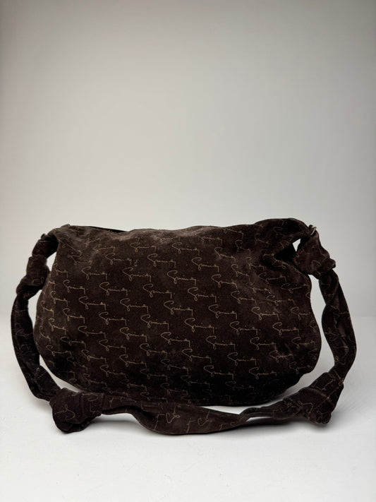 Vintage Givenchy Suede Monogram Shoulder Bag Brown beige