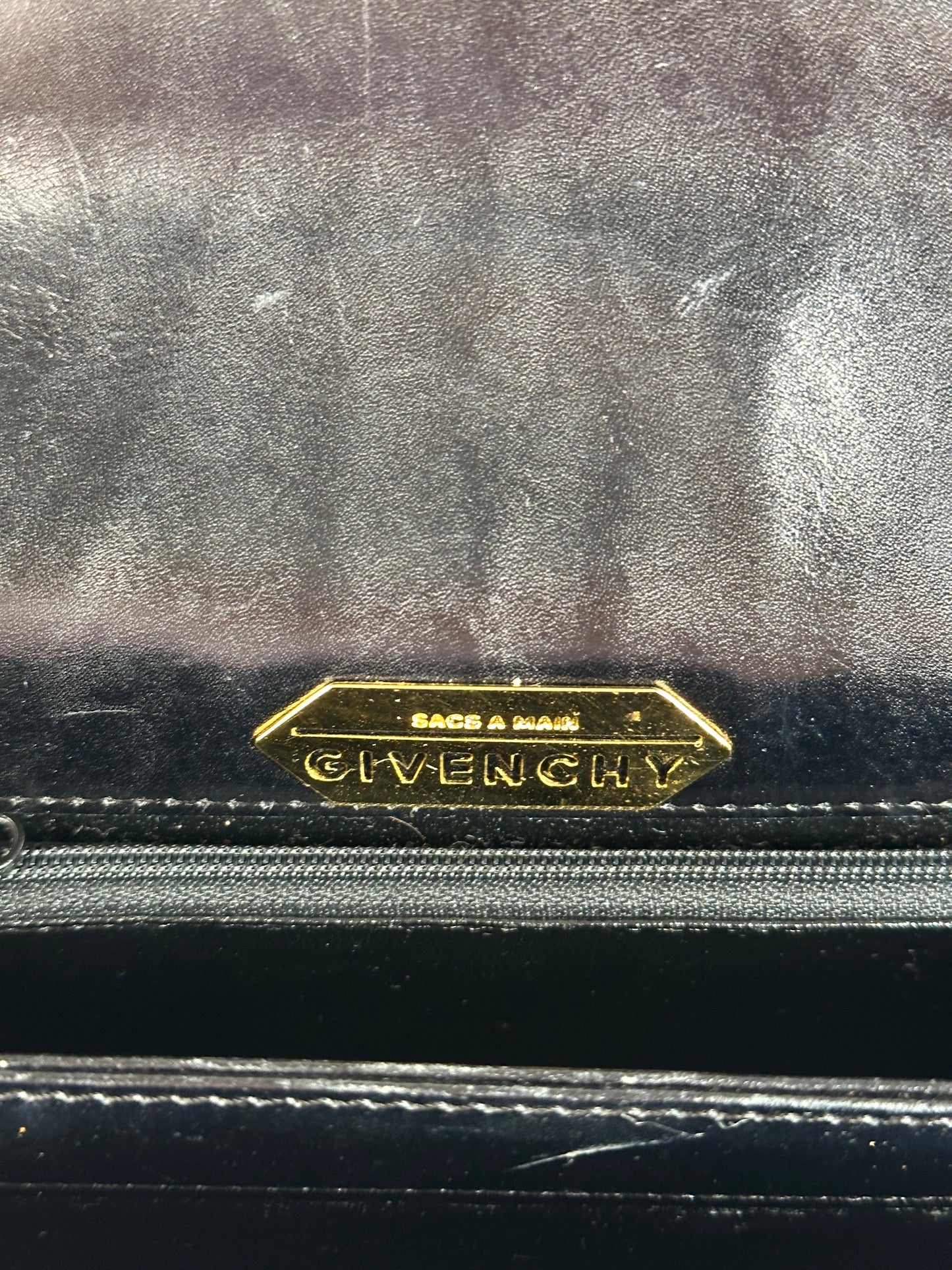 Vintage Givenchy Structured Leather Handbag Black Gold