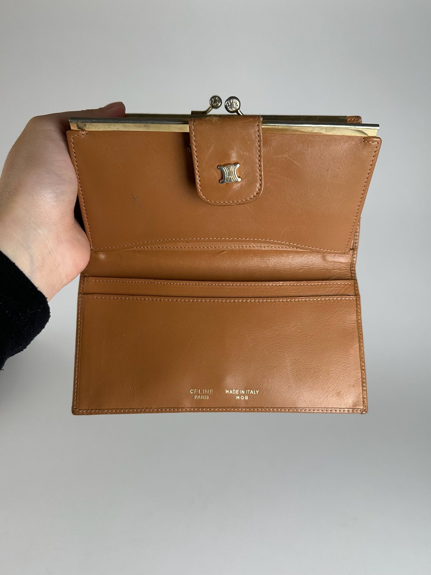 Portefeuille vintage en cuir monogramme Céline Paris marron