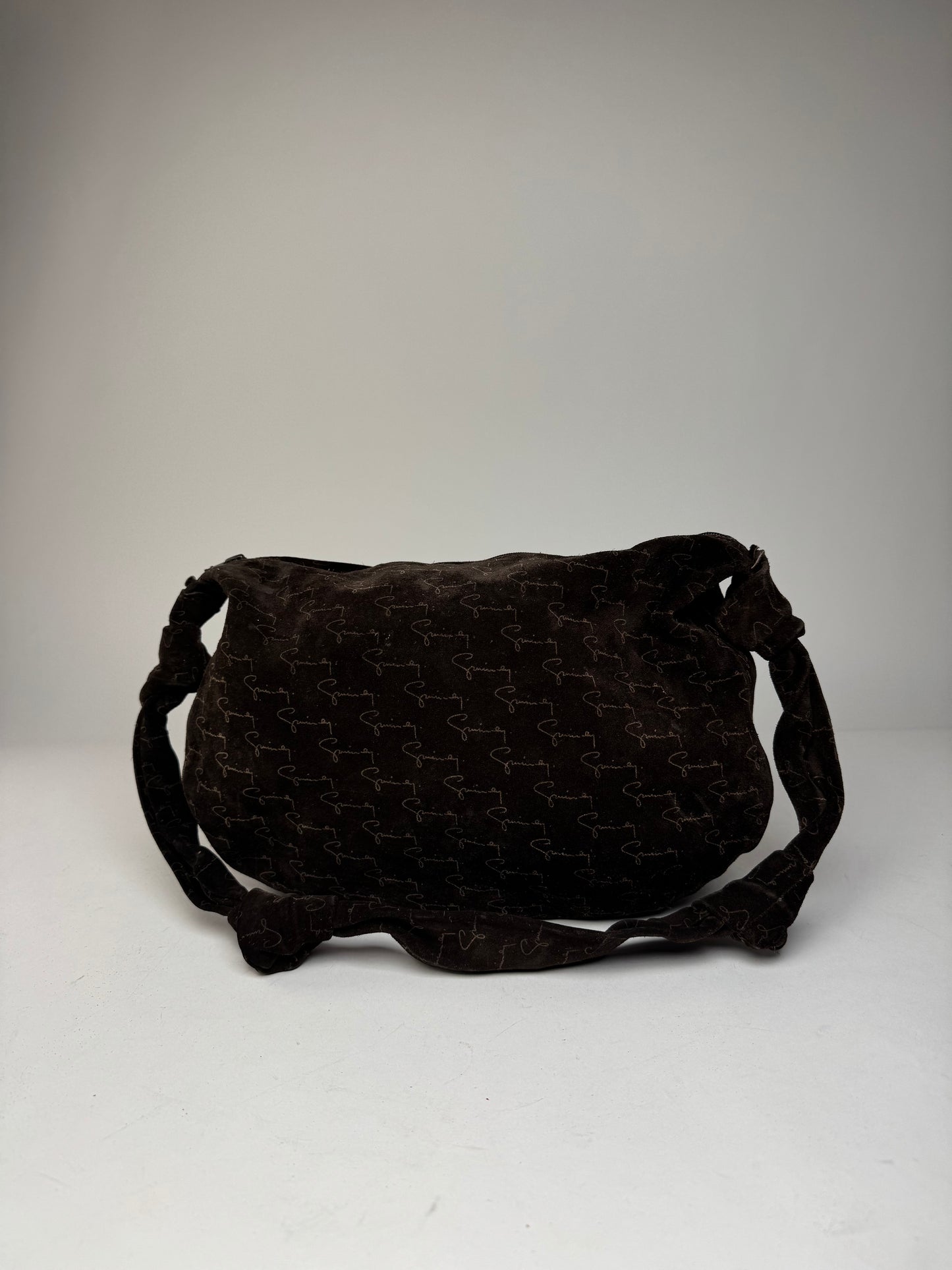 Vintage Givenchy Suede Monogram Shoulder Bag Brown beige