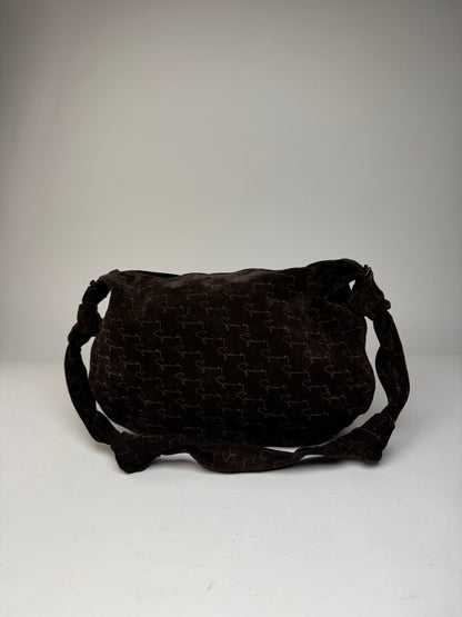 Vintage Givenchy Suede Monogram Shoulder Bag Brown beige