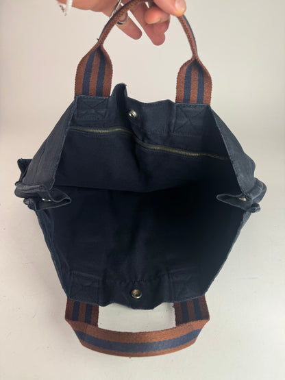 Vintage Hermes Canvas Tote Bag Navy Red