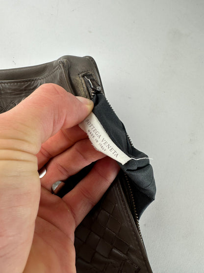 Vintage Bottega Veneta Intrecciato Leather Clutch Grey