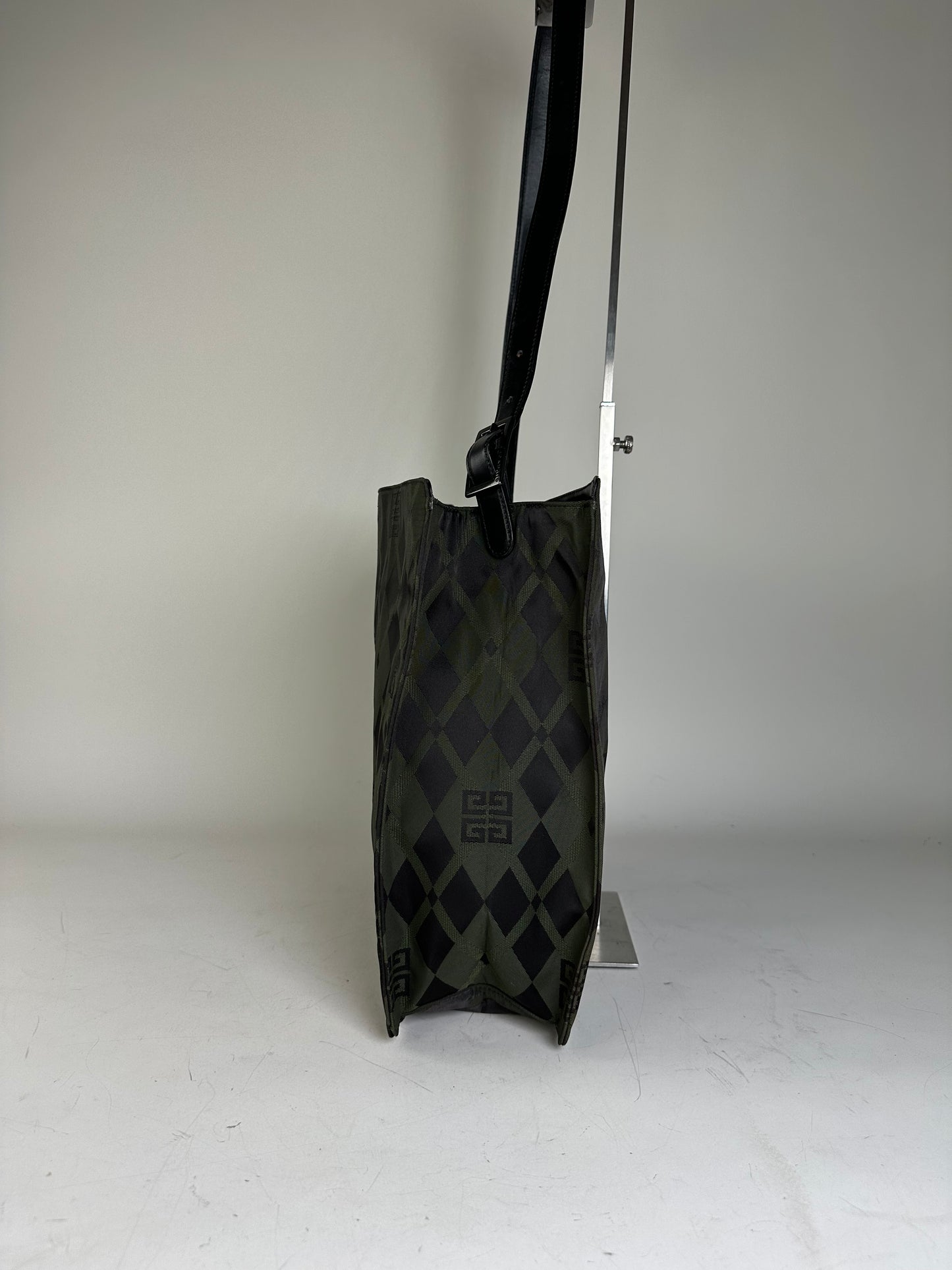 Vintage Givenchy Geometric Logo Coated Canvas Shoulder Bag Olive Black