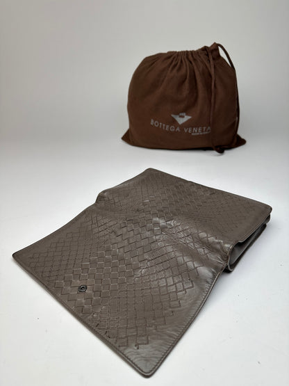 Vintage Bottega Veneta Intrecciato Leather Clutch Grey