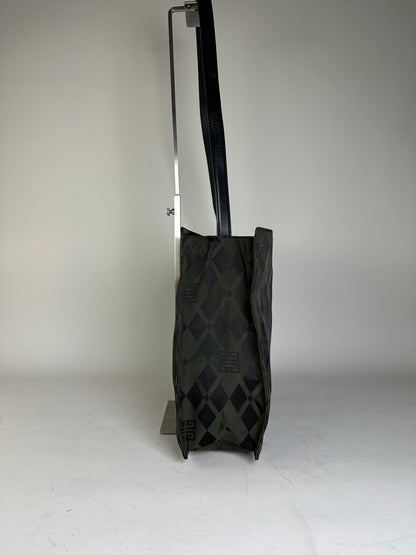 Vintage Givenchy Geometric Logo Coated Canvas Shoulder Bag Olive Black
