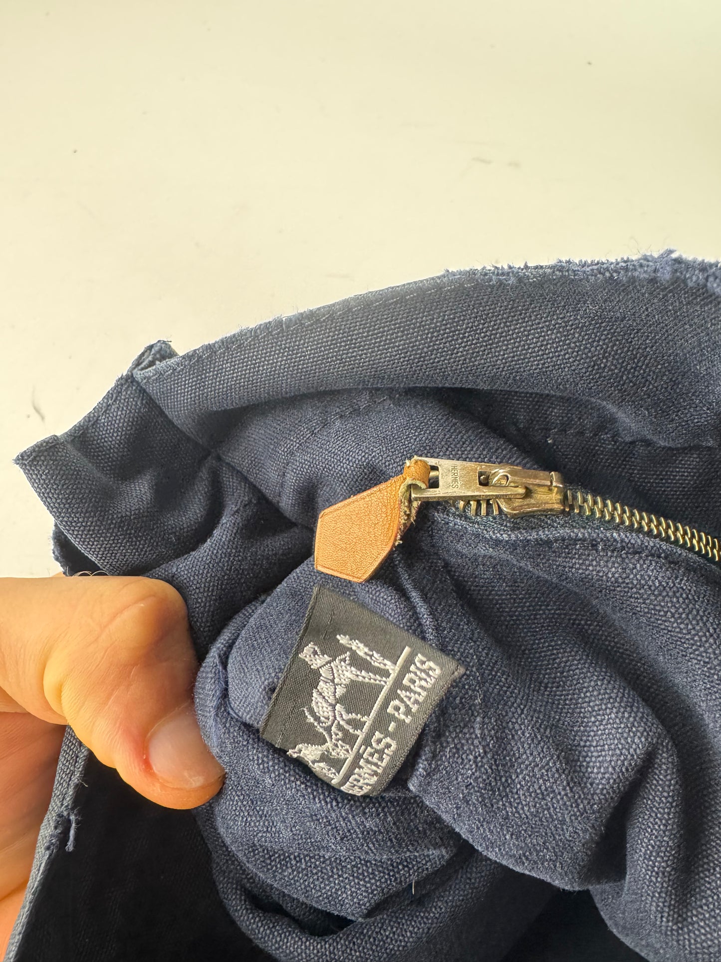 Vintage Hermes Canvas Tote Bag Navy Red