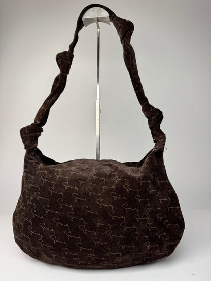 Vintage Givenchy Suede Monogram Shoulder Bag Brown beige