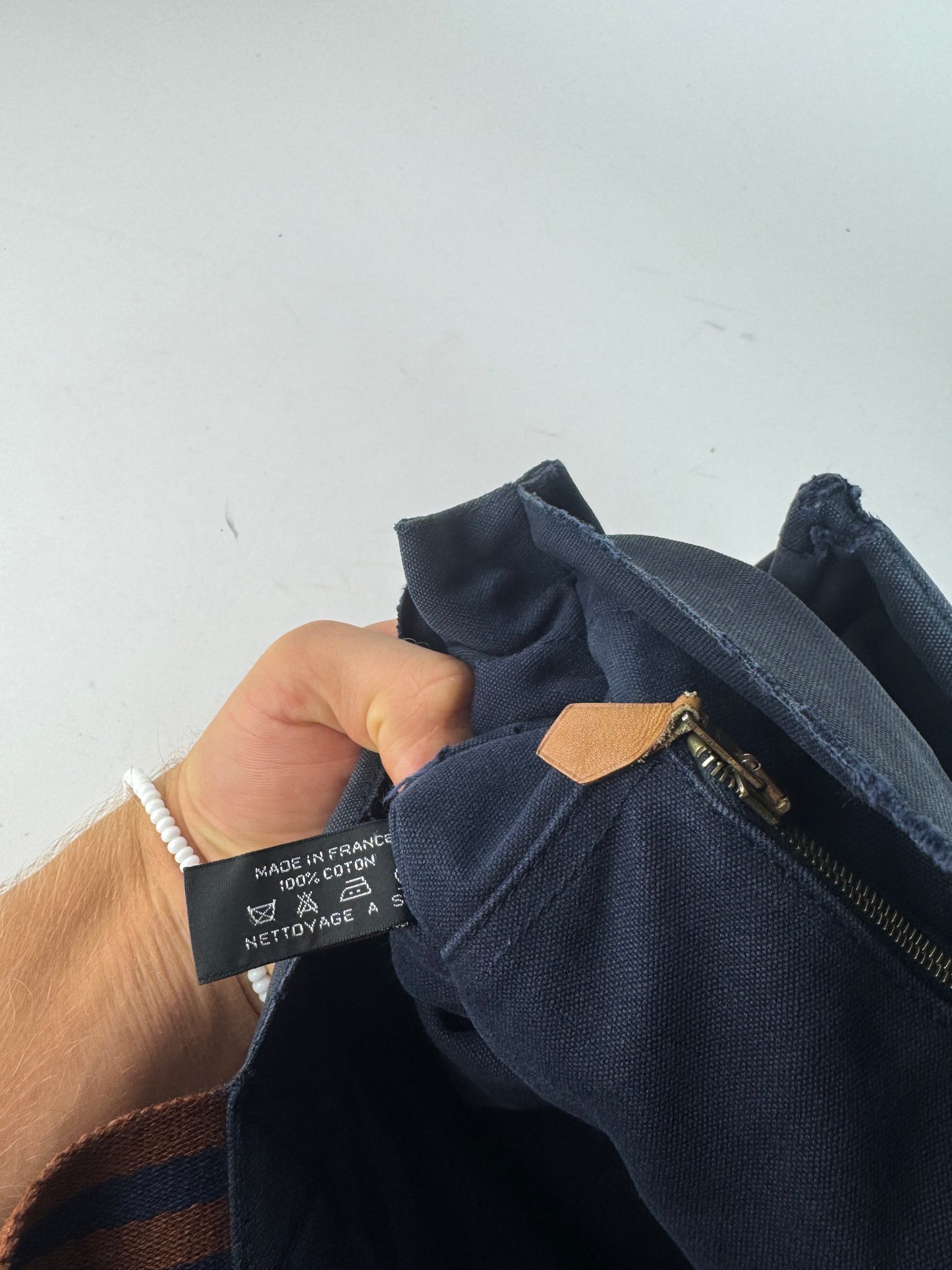 Vintage Hermes Canvas Tote Bag Navy Red