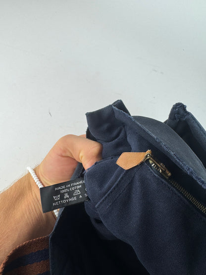 Vintage Hermes Canvas Tote Bag Navy Red