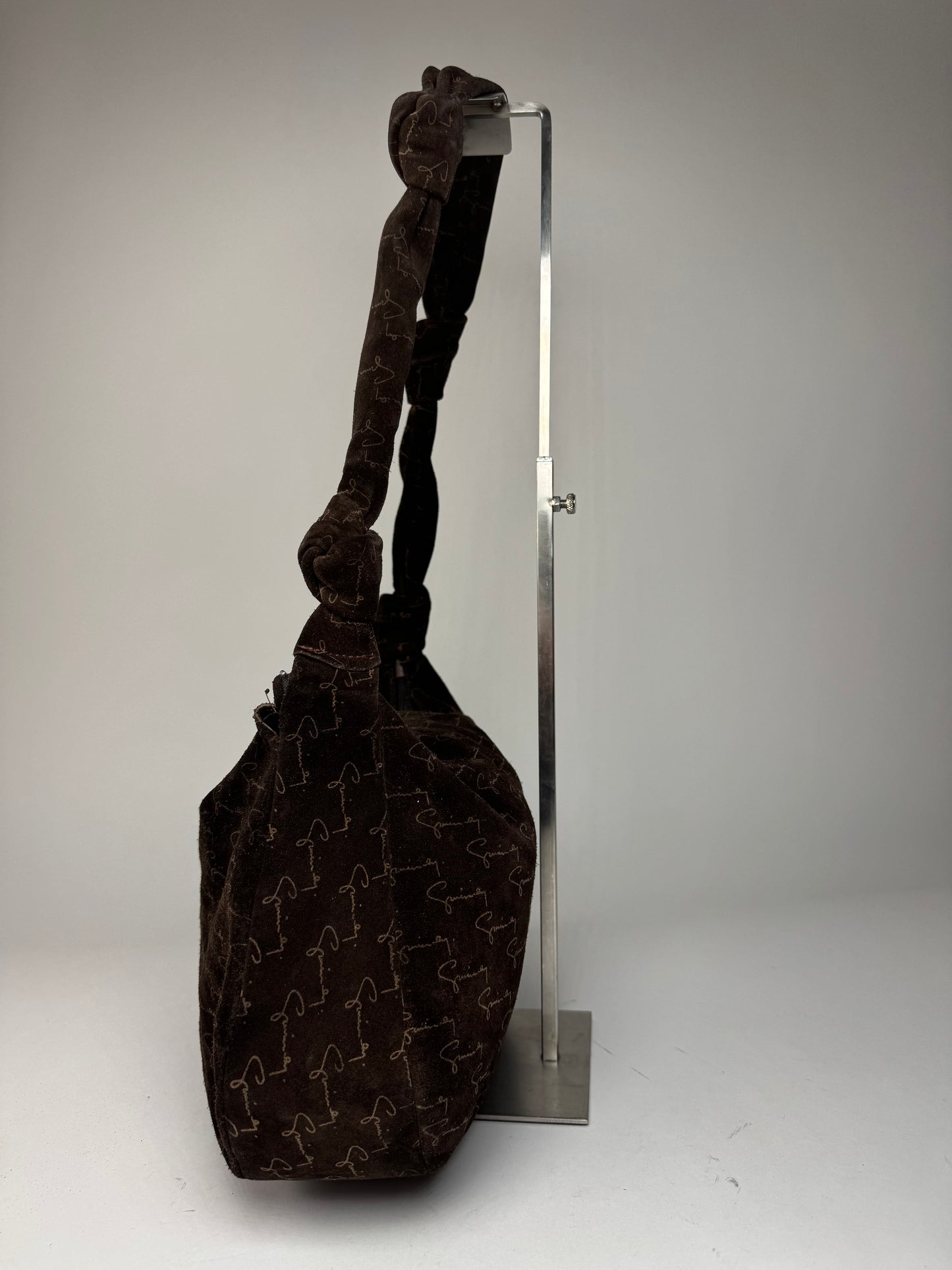 Vintage Givenchy Suede Monogram Shoulder Bag Brown beige