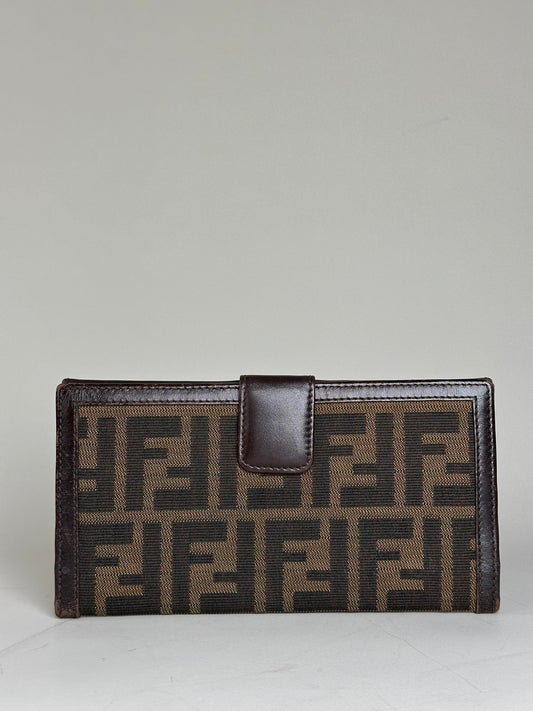 Vintage Fendi FF Monogram Canvas Wallet Brown Tan