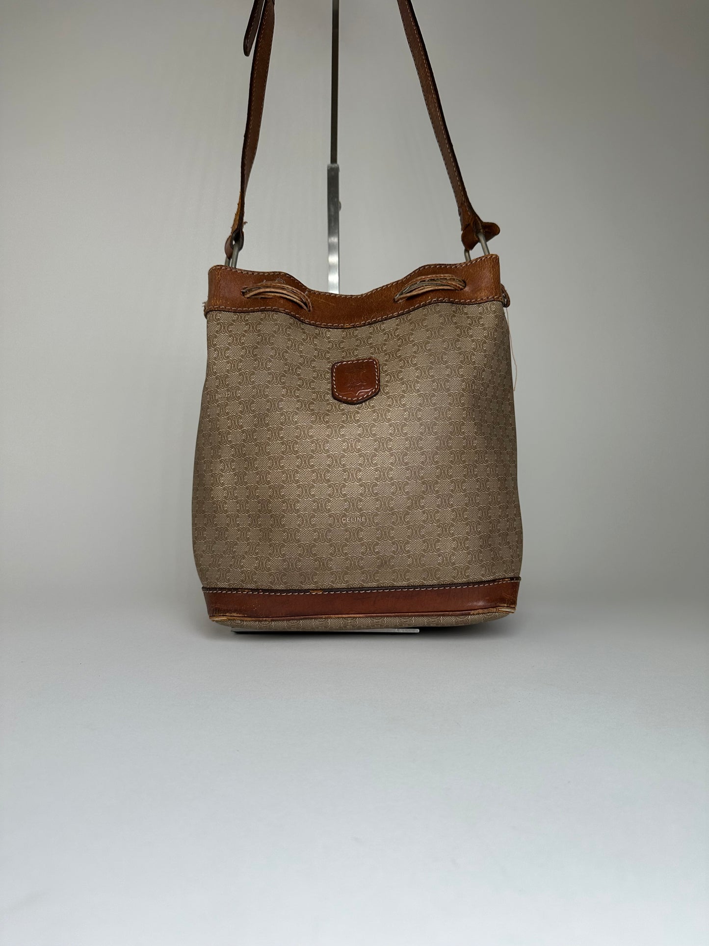 Vintage Celine Macadam Bucket Bag Beige Canvas