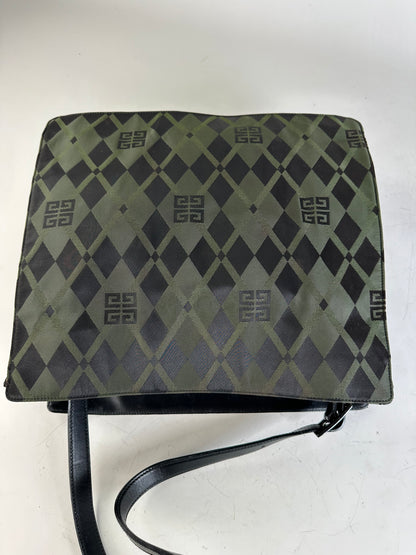 Vintage Givenchy Geometric Logo Coated Canvas Shoulder Bag Olive Black