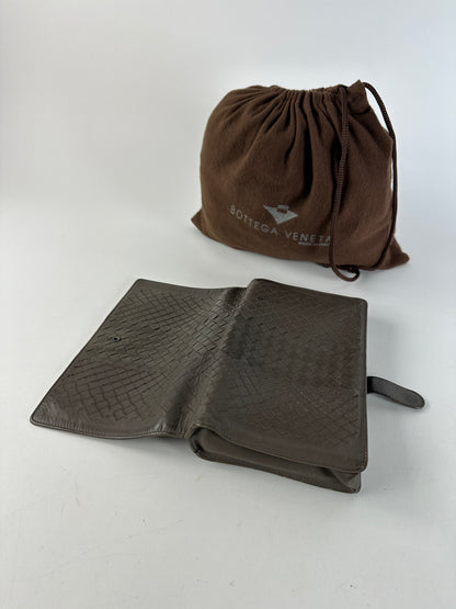 Vintage Bottega Veneta Intrecciato Leather Clutch Grey