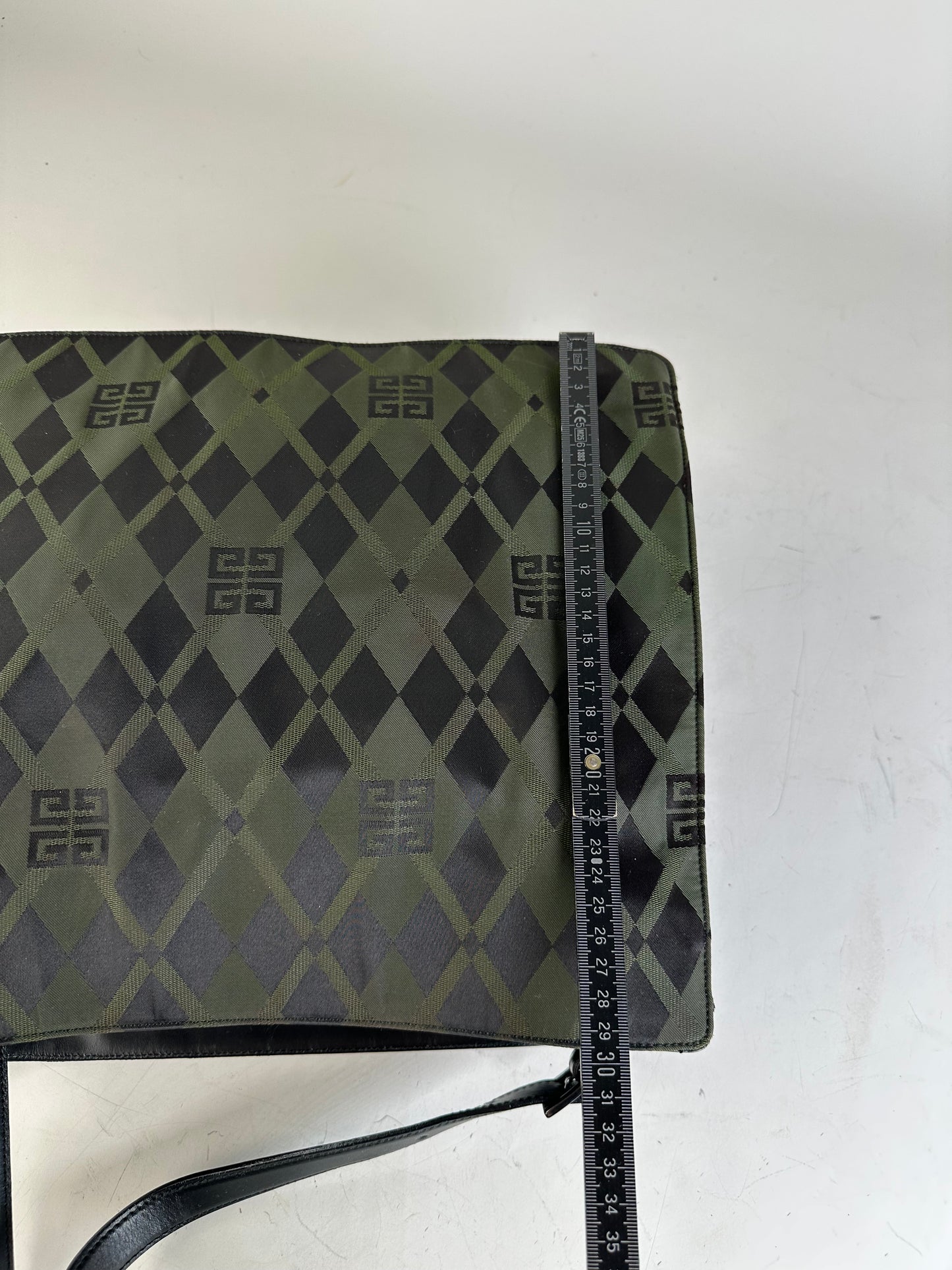Vintage Givenchy Geometric Logo Coated Canvas Shoulder Bag Olive Black