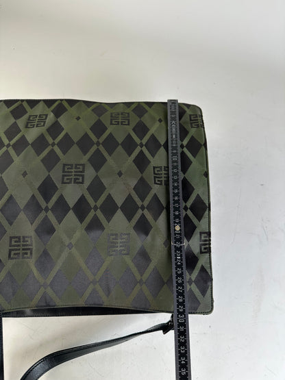 Vintage Givenchy Geometric Logo Coated Canvas Shoulder Bag Olive Black
