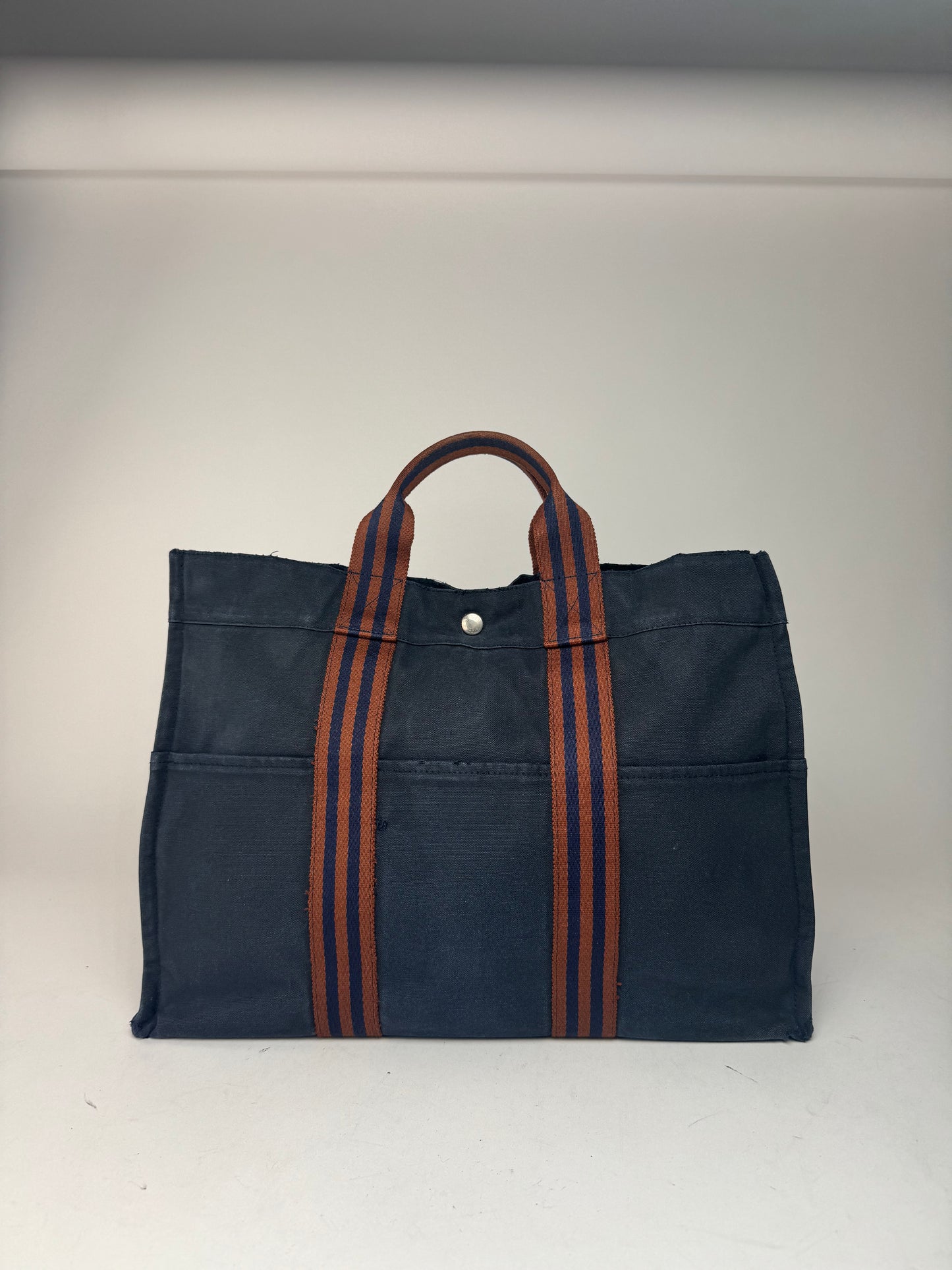Vintage Hermes Canvas Tote Bag Navy Red