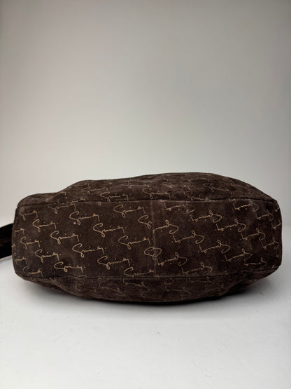 Vintage Givenchy Suede Monogram Shoulder Bag Brown beige