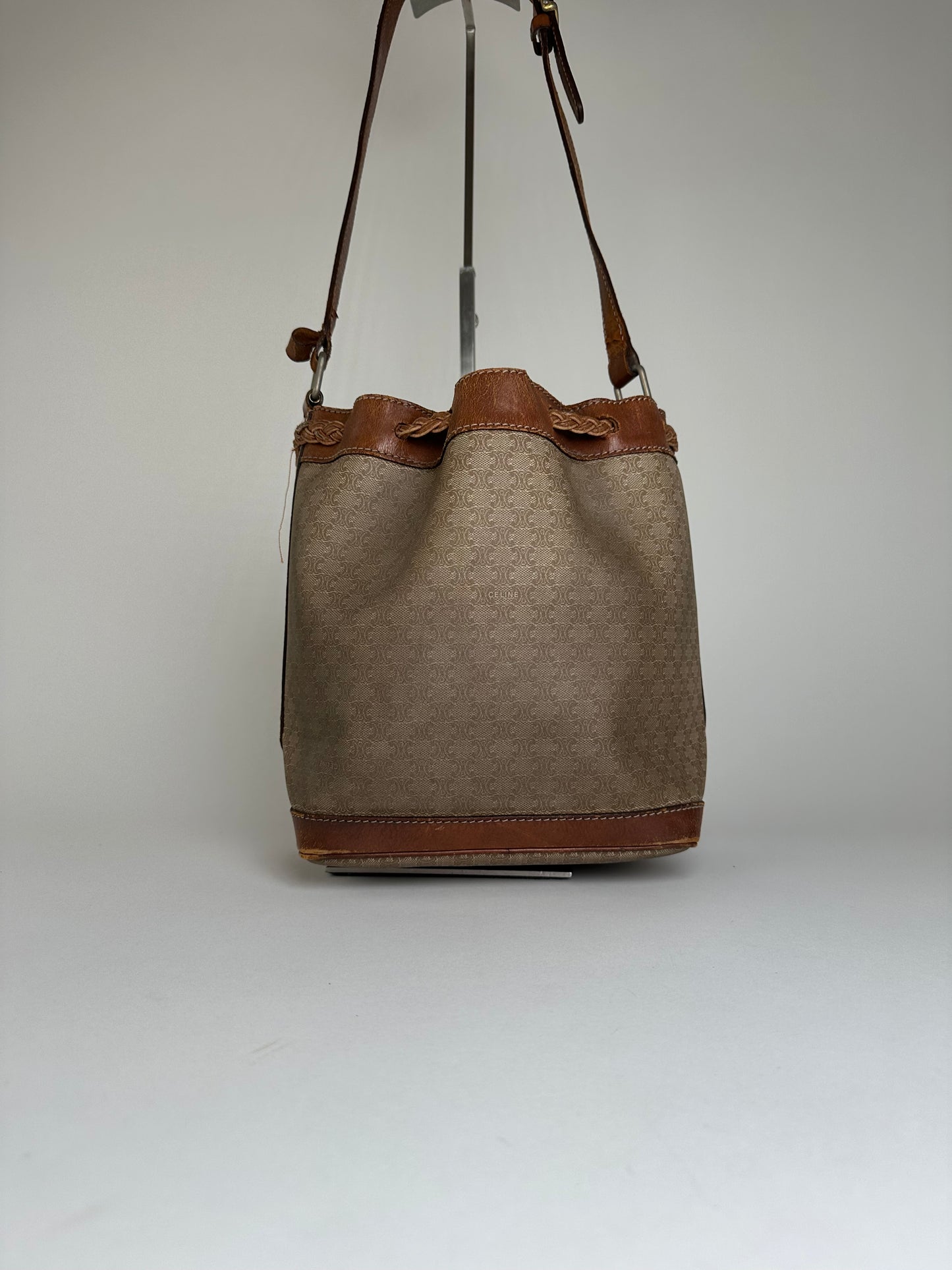 Vintage Celine Macadam Bucket Bag Beige Canvas