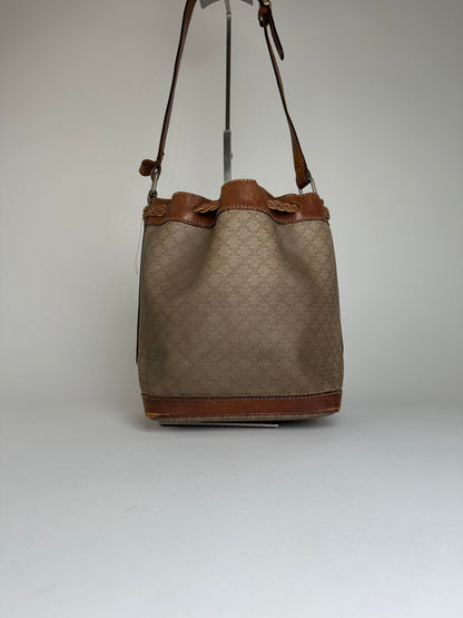 Vintage Celine Macadam Bucket Bag Beige Canvas
