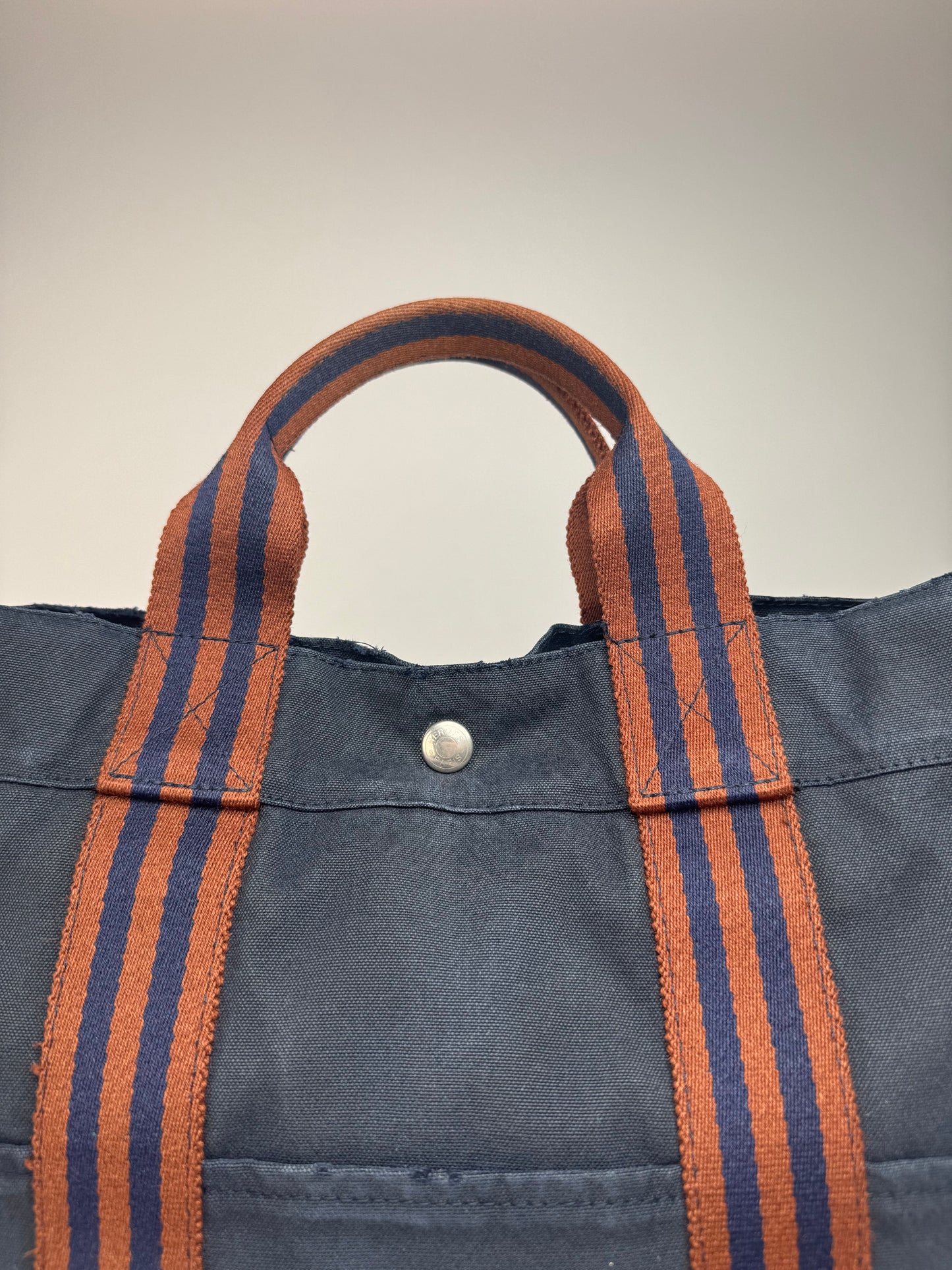 Vintage Hermes Canvas Tote Bag Navy Red